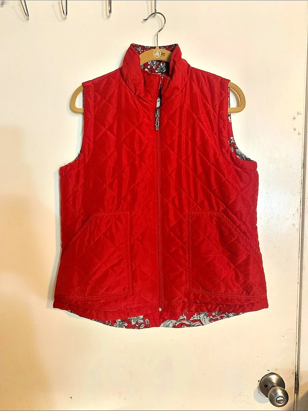 Laura Scott Quilted Vest Red & Gray Size Large